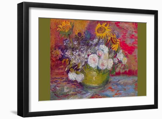 Still-Life with Roses and Sunflowers-Vincent van Gogh-Framed Premium Giclee Print