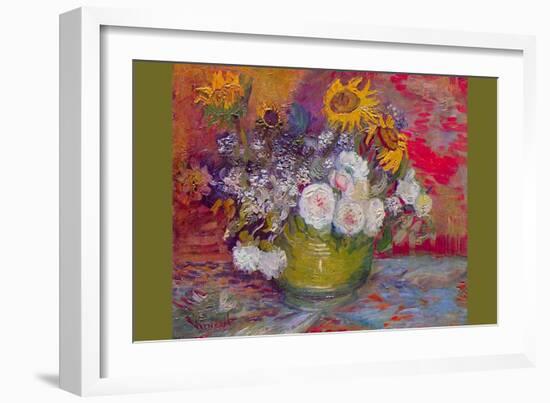 Still-Life with Roses and Sunflowers-Vincent van Gogh-Framed Premium Giclee Print