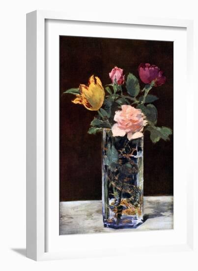 Still Life with Roses and Tulips in a Dragon Vase, 1882-Edouard Manet-Framed Giclee Print