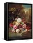 Still Life with Roses, Carnations and a Bohemian Castle in the Background, 1868-Josef Schuster-Framed Stretched Canvas