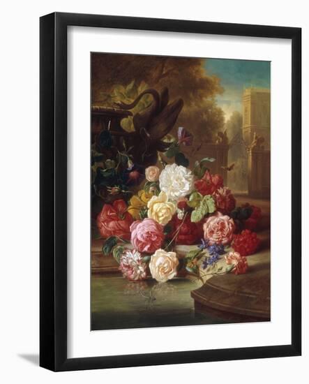 Still Life with Roses, Carnations and a Bohemian Castle in the Background, 1868-Josef Schuster-Framed Giclee Print