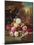 Still Life with Roses, Carnations and a Bohemian Castle in the Background, 1868-Josef Schuster-Mounted Giclee Print