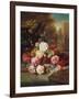 Still Life with Roses, Carnations and a Bohemian Castle in the Background, 1868-Josef Schuster-Framed Giclee Print