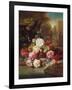 Still Life with Roses, Carnations and a Bohemian Castle in the Background, 1868-Josef Schuster-Framed Giclee Print
