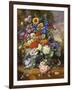 Still Life with Roses, Delphiniums, Poppies, and Marigolds on a Ledge-Albert Williams-Framed Giclee Print