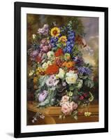 Still Life with Roses, Delphiniums, Poppies, and Marigolds on a Ledge-Albert Williams-Framed Giclee Print