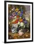 Still Life with Roses, Delphiniums, Poppies, and Marigolds on a Ledge-Albert Williams-Framed Giclee Print