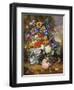 Still Life with Roses, Delphiniums, Poppies, and Marigolds on a Ledge-Albert Williams-Framed Giclee Print