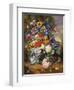 Still Life with Roses, Delphiniums, Poppies, and Marigolds on a Ledge-Albert Williams-Framed Giclee Print