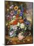 Still Life with Roses, Delphiniums, Poppies, and Marigolds on a Ledge-Albert Williams-Mounted Giclee Print