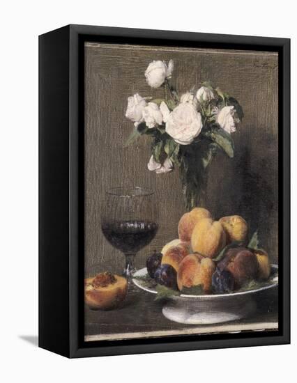Still Life with Roses, Fruit and a Glass of Wine, 1872-Ignace Henri Jean Fantin-Latour-Framed Stretched Canvas