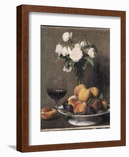 Still Life with Roses, Fruit and a Glass of Wine, 1872-Ignace Henri Jean Fantin-Latour-Framed Giclee Print