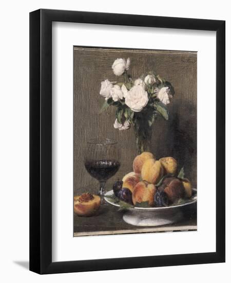 Still Life with Roses, Fruit and a Glass of Wine, 1872-Ignace Henri Jean Fantin-Latour-Framed Giclee Print