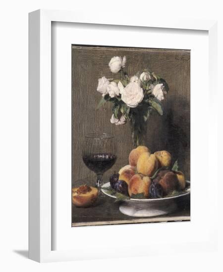 Still Life with Roses, Fruit and a Glass of Wine, 1872-Ignace Henri Jean Fantin-Latour-Framed Giclee Print