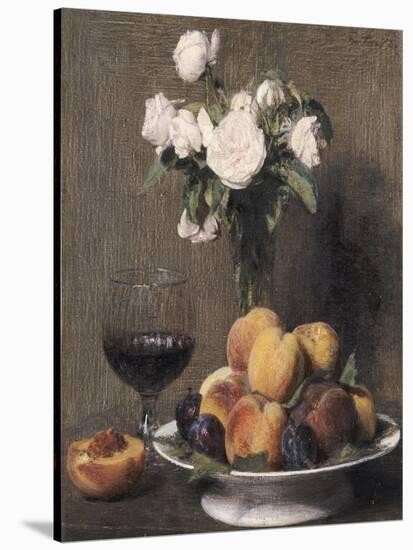 Still Life with Roses, Fruits and a Glass of Wine, 1872-Henri Fantin-Latour-Stretched Canvas