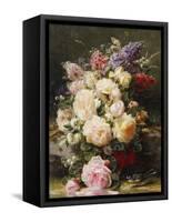 Still Life with Roses, Syringas and a Blue Tit on a Mossy Bank-Jean Baptiste Claude Robie-Framed Stretched Canvas