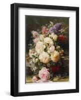 Still Life with Roses, Syringas and a Blue Tit on a Mossy Bank-Jean Baptiste Claude Robie-Framed Giclee Print