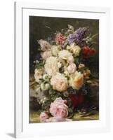 Still Life with Roses, Syringas and a Blue Tit on a Mossy Bank-Jean Baptiste Claude Robie-Framed Giclee Print
