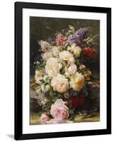 Still Life with Roses, Syringas and a Blue Tit on a Mossy Bank-Jean Baptiste Claude Robie-Framed Giclee Print