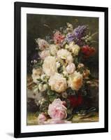 Still Life with Roses, Syringas and a Blue Tit on a Mossy Bank-Jean Baptiste Claude Robie-Framed Giclee Print