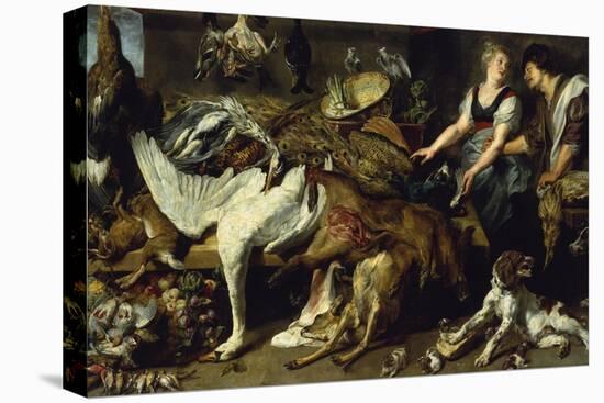 Still-Life with She-Dog and Her Puppies, as Well as a Male and Female Cook, C. 1625-Frans Snyders-Stretched Canvas