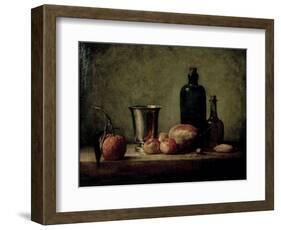 Still-Life with Silver Beaker, Fruit and Bottles on a Table-Jean-Baptiste Simeon Chardin-Framed Giclee Print