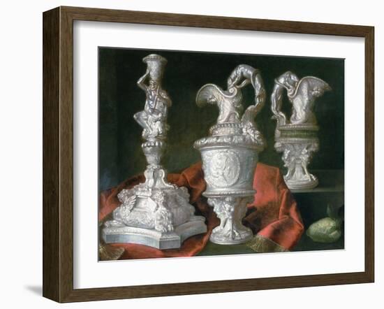 Still Life with Silver Candelabra and Ewers-Meiffren Conte-Framed Giclee Print