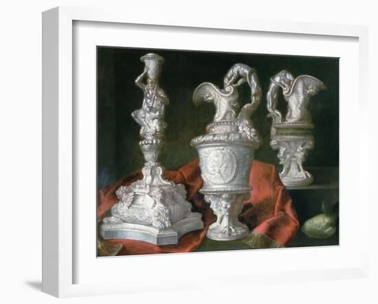 Still Life with Silver Candelabra and Ewers-Meiffren Conte-Framed Giclee Print