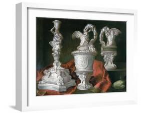 Still Life with Silver Candelabra and Ewers-Meiffren Conte-Framed Giclee Print