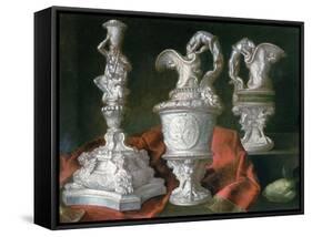 Still Life with Silver Candelabra and Ewers-Meiffren Conte-Framed Stretched Canvas