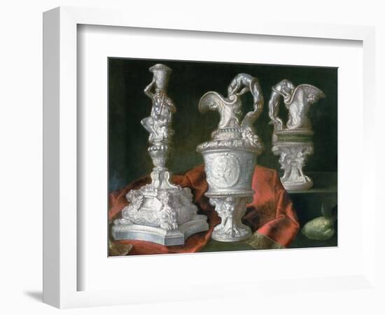 Still Life with Silver Candelabra and Ewers-Meiffren Conte-Framed Giclee Print