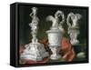 Still Life with Silver Candelabra and Ewers-Meiffren Conte-Framed Stretched Canvas