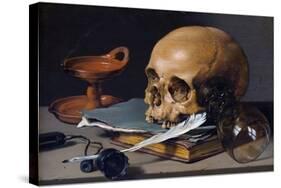 Still Life with Skull and Quill-Pieter Claesz-Stretched Canvas