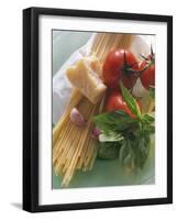 Still Life with Spaghetti, Tomatoes, Basil & Parmesan-null-Framed Photographic Print