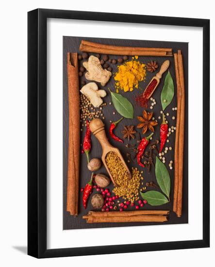 Still Life with Spices and Herbs in the Frame-Andrii Gorulko-Framed Photographic Print