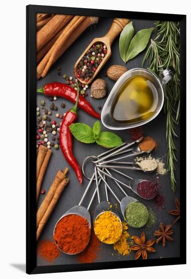 Still Life with Spices and Olive Oil-Andrii Gorulko-Framed Photographic Print