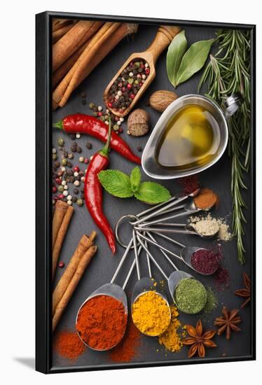 Still Life with Spices and Olive Oil-Andrii Gorulko-Framed Photographic Print