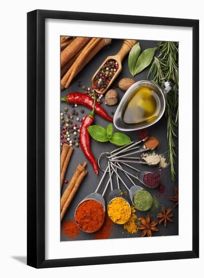Still Life with Spices and Olive Oil-Andrii Gorulko-Framed Premium Photographic Print