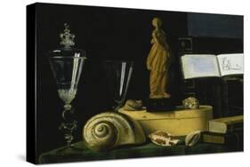 Still-Life with Statue, Books and Shells-Sebastian Stosskopf-Stretched Canvas