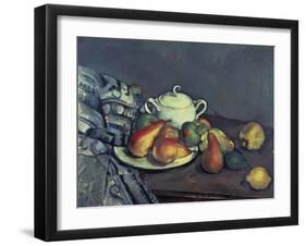 Still Life with Sugar Can, Pears and Tablecloth-Paul Cézanne-Framed Giclee Print