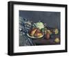 Still Life with Sugar Can, Pears and Tablecloth-Paul Cézanne-Framed Giclee Print