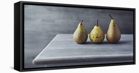 Still Life with Three Autumn Pears on an Old Table-Barbara Dudzinska-Framed Stretched Canvas