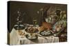 Still Life with Turkey Pie, 1627-Pieter Claesz-Stretched Canvas