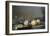 Still Life with Two Lemons, a Facon De Venise Glass, Roemer, Knife and Olives on a Table-Peter da Heem-Framed Art Print