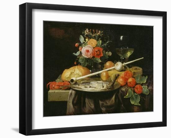 Still life with vase, fruits, herring and whistle. 1658-Joris van Son-Framed Giclee Print