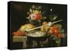 Still life with vase, fruits, herring and whistle. 1658-Joris van Son-Stretched Canvas