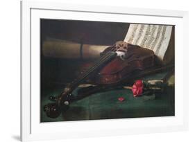 Still Life with Violin, Sheet Music and a Rose-Francois Bonvin-Framed Art Print