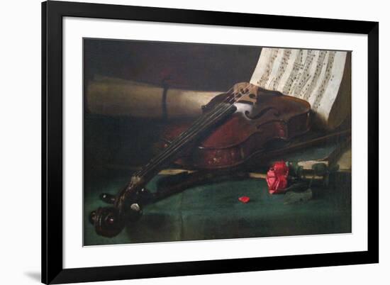 Still Life with Violin, Sheet Music and a Rose-Francois Bonvin-Framed Art Print