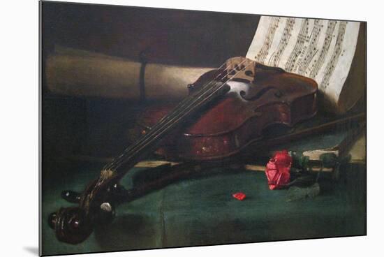 Still Life with Violin, Sheet Music and a Rose-Francois Bonvin-Mounted Art Print