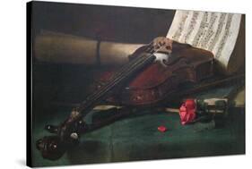 Still Life with Violin, Sheet Music and a Rose-Francois Bonvin-Stretched Canvas